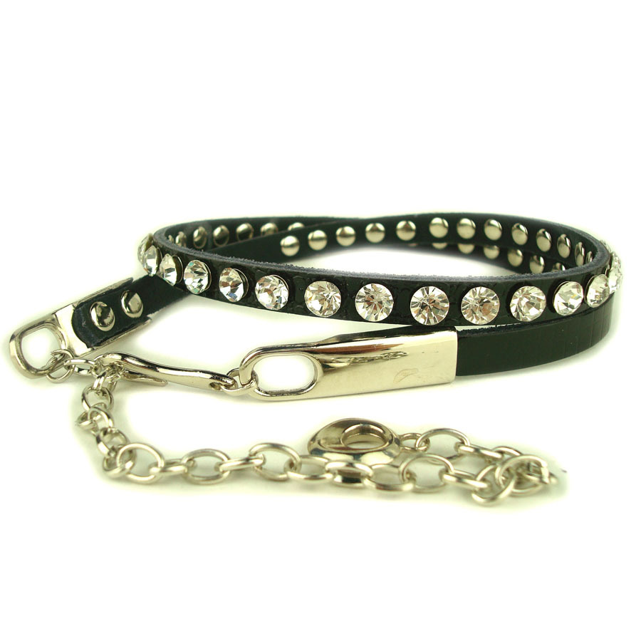 Summer cowhide diamond decoration black genuine leather women's belly chain female thin belt
