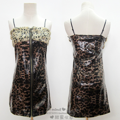 Summer dresses sexy leopard print patchwork faux leather faux slim hip slim tube top tight tube top one-piece dress
