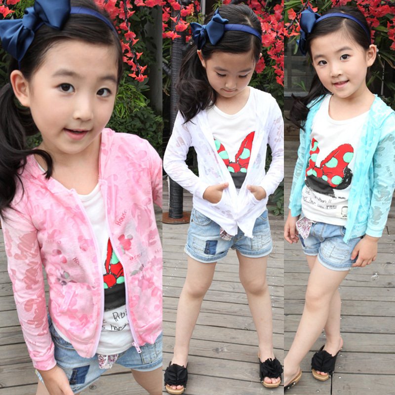 Summer family fashion ultra-thin child sun protection clothing 100% cotton female child air conditioning shirt baby zipper-up