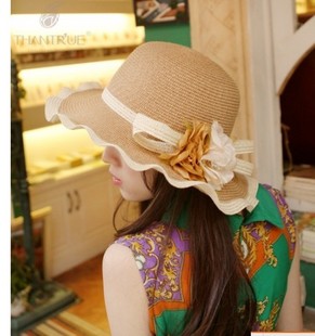 Summer fashion beach cap female anti-uv strawhat scalloped sunscreen sun hat flower sunbonnet