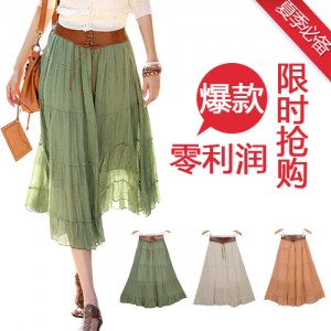 Summer fashion bohemia leather cummerbund half-length full dress solid color full dress