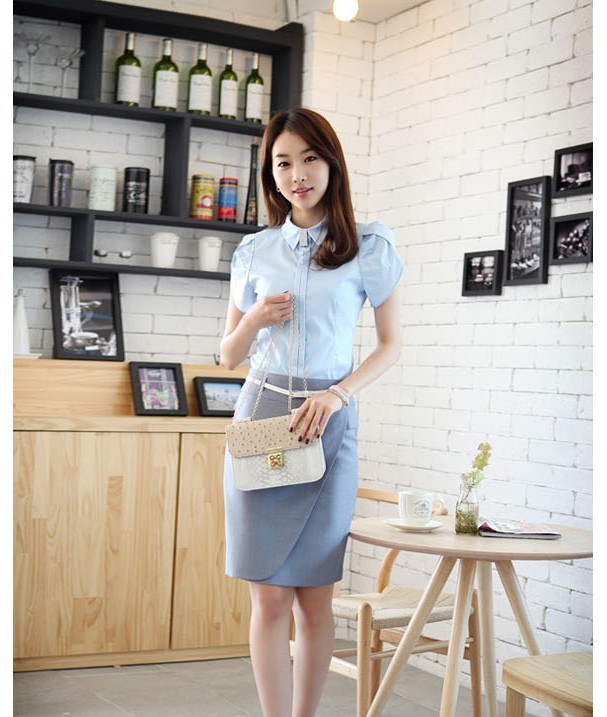 Summer fashion ol work wear clothing short-sleeve shirt skirt bust skirt 100% cotton work set +Free Shipping
