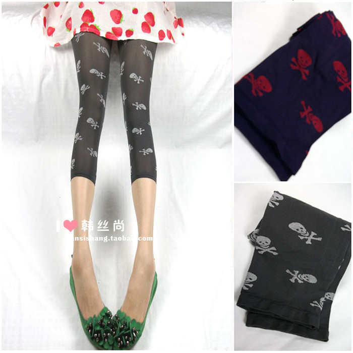 Summer fashion skull decorative pattern capris socks velvet legging pantyhose