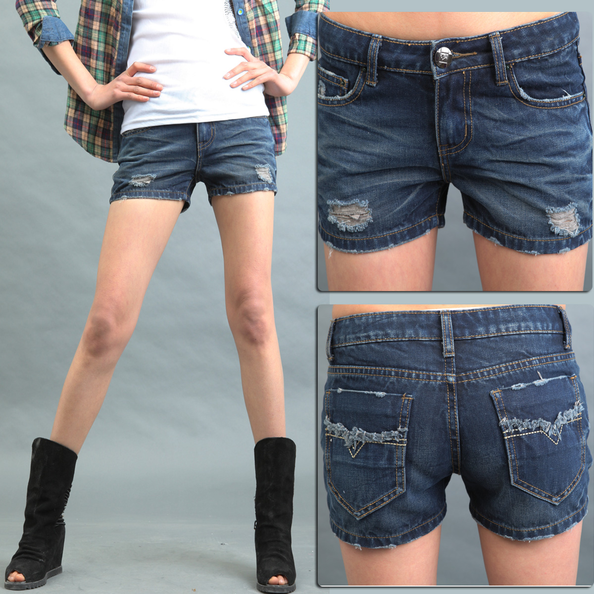 Summer fashionable denim shorts personality hole flash pleated single-shorts nostalgic female