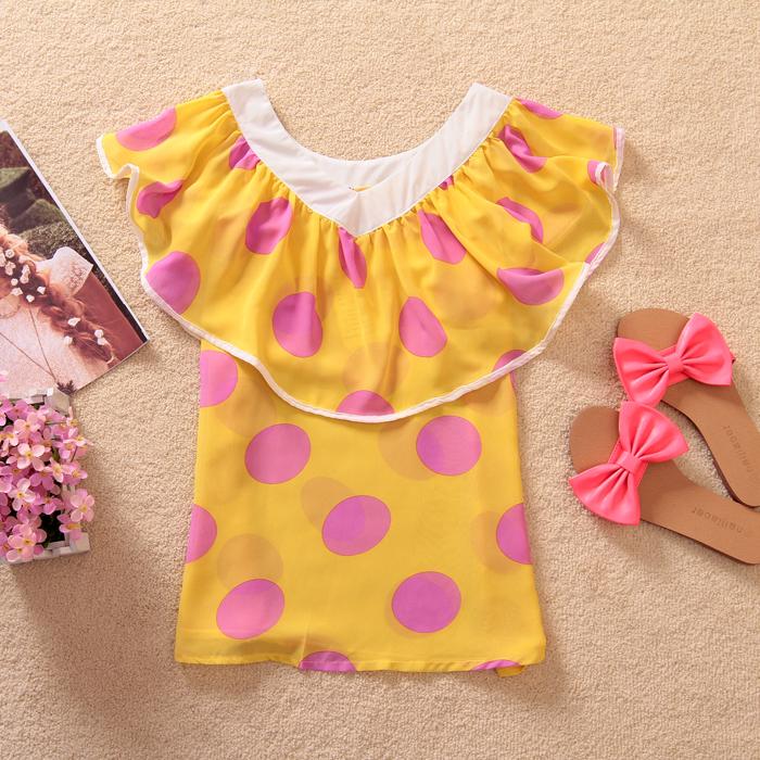 Summer female big dot ruffle chiffon shirt top 820 (WC026)
