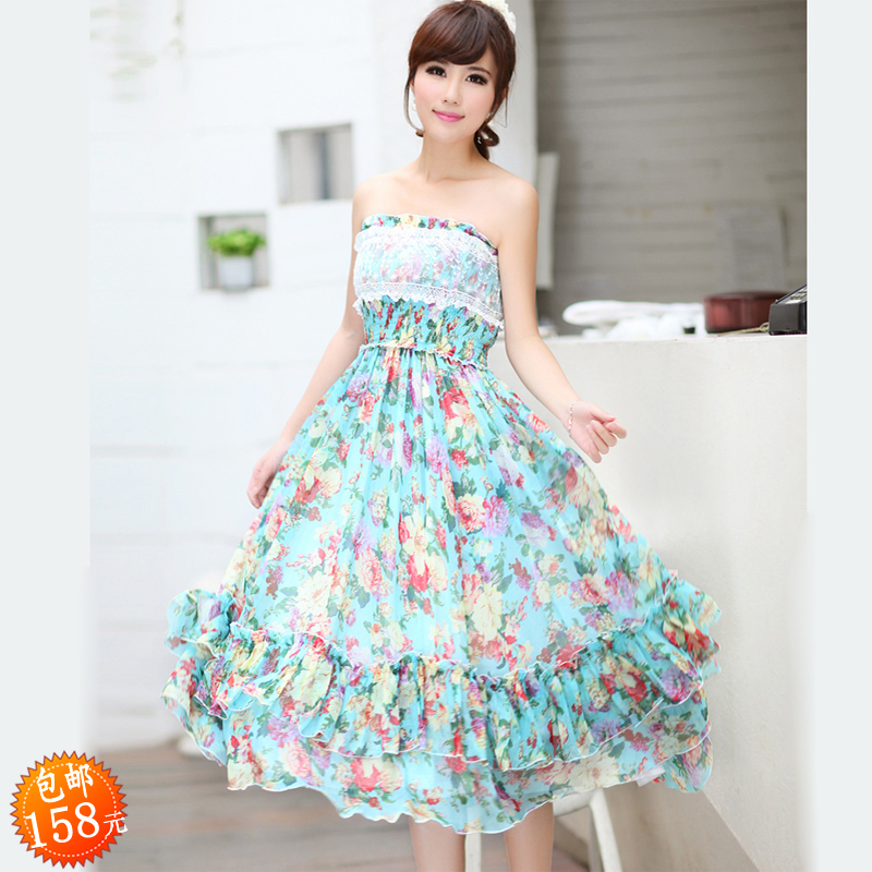 Summer female bohemia full dress half-length suspender skirt chiffon one-piece dress summer Leather