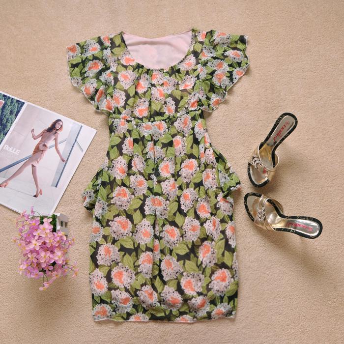Summer female chiffon skirt ruffle laciness slim waist bud one-piece dress (WC001)