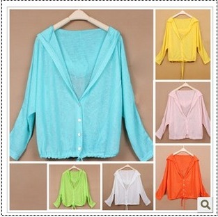 Summer female clothing,short design sun protection clothing, batwing sleeve air conditioning transparent shirt,free shipping