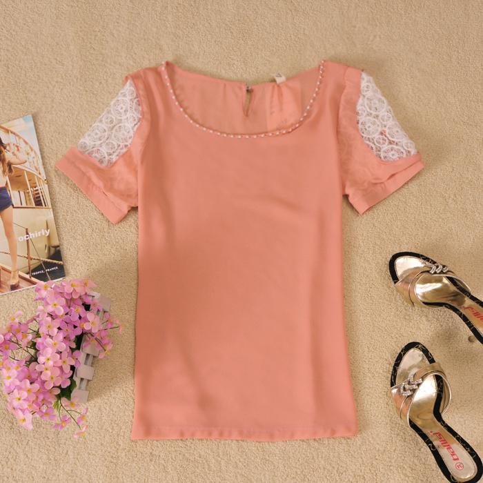 Summer female fresh beaded lace chiffon shirt (WC001)