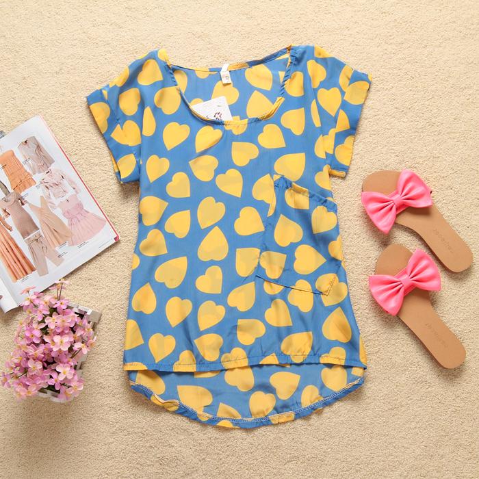 Summer female heart big pocket loose top shirt (WC001)