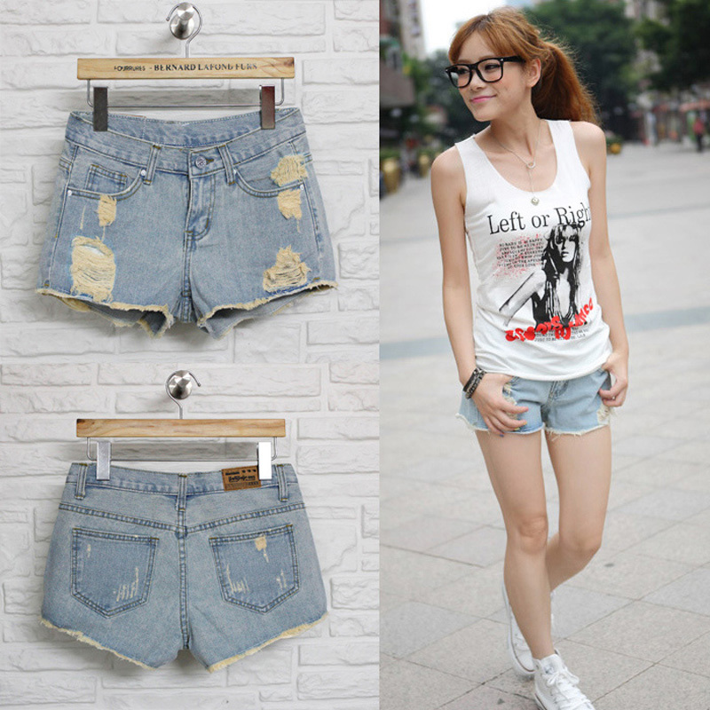 Summer female light color holes thin denim shorts plus size hot denim jeans Free shipping