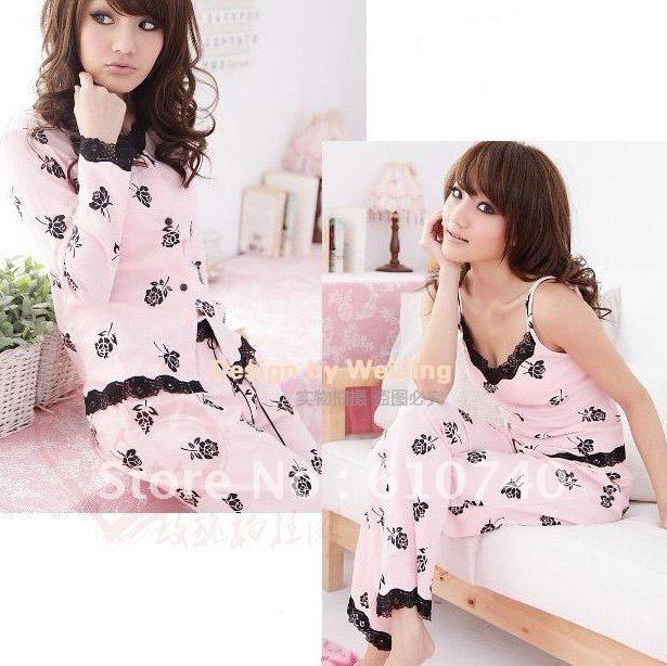 Summer female pajamas ,Women 's pajamas ,Lady's pajamas ,Flower ,Free shipping