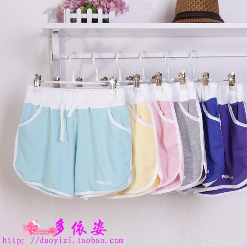 Summer female shorts casual 100% cotton sports shorts elastic drawstring pocket shorts