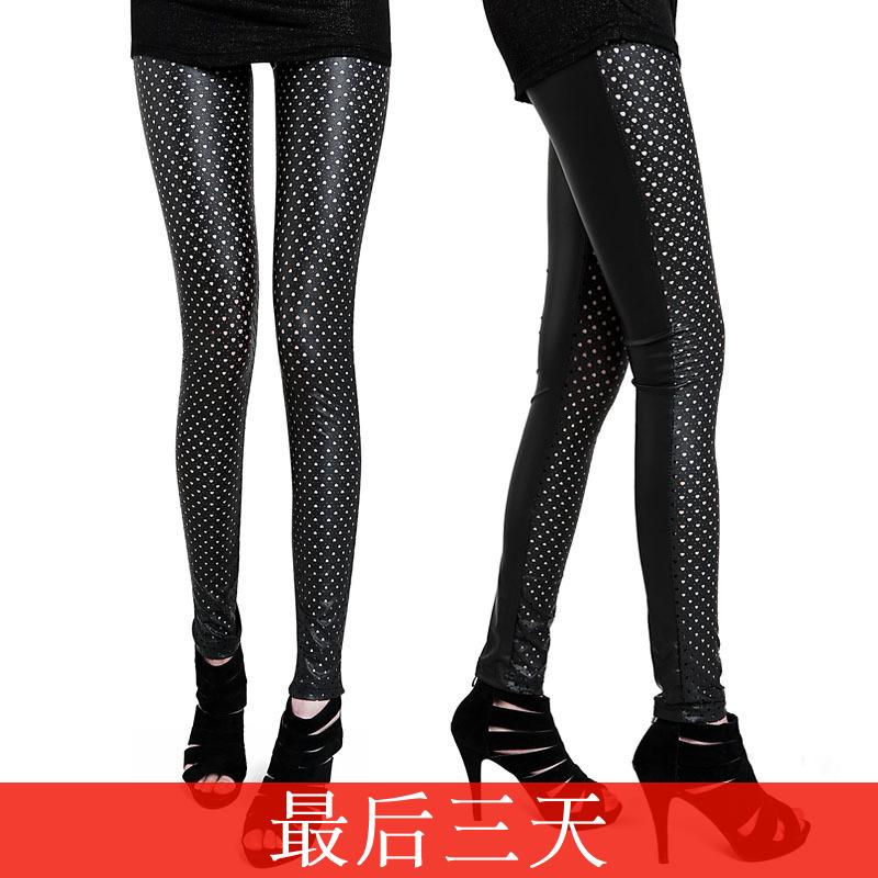 Summer female summer legging black faux leather cutout slim