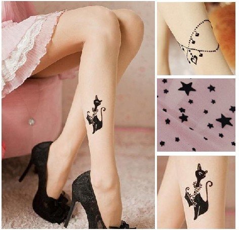 Summer flock printing small cat anklets legging stockings pantyhose female ultra-thin