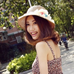 Summer flower women's dome hat strawhat straw braid sunbonnet beach cap millinery