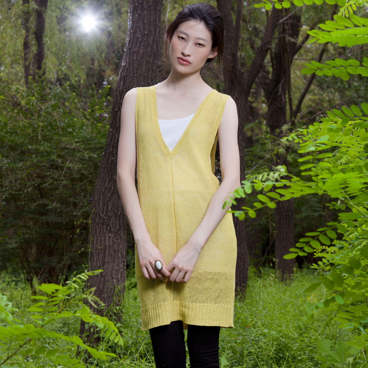 Summer fluid V-neck cutout design long vest female