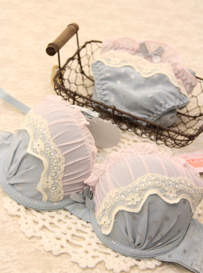 Summer fresh polka dot bra women's single-bra underwear set l105 blue