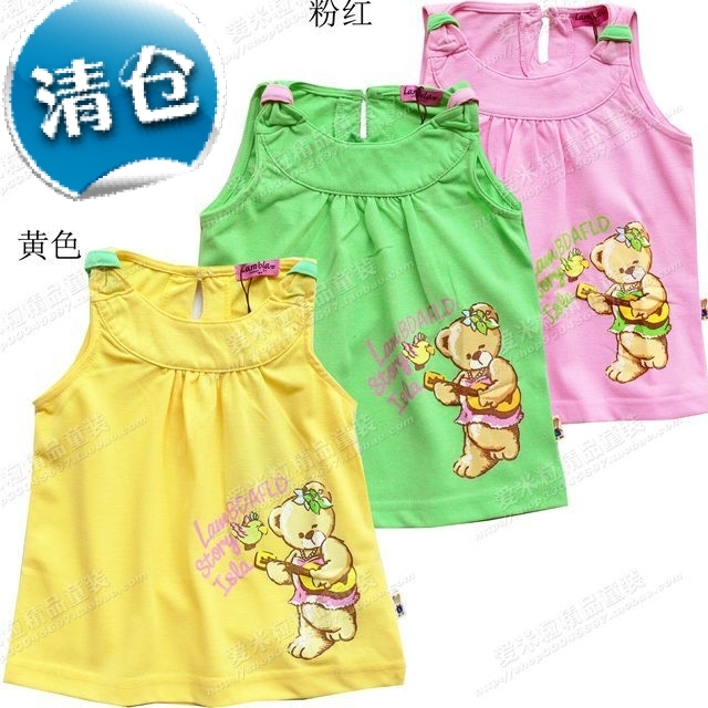 Summer girls clothing baby child bear 100% cotton spaghetti strap top T-shirt sleeveless vest dx037