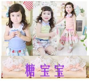 Summer girls clothing lace collar child spaghetti strap top sleeveless T-shirt