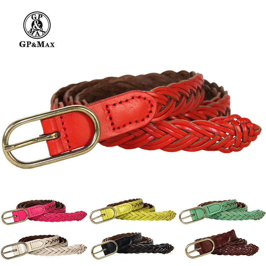 Summer gpmax women's fashion knitted genuine leather strap chromophous cowhide thin belt