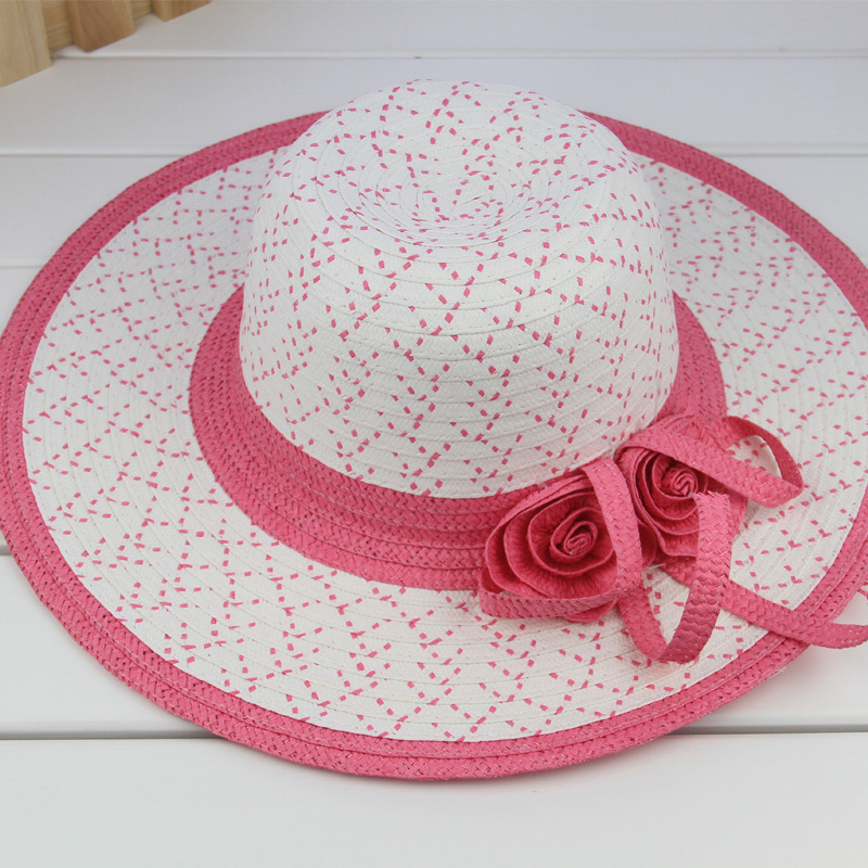 Summer handmade laciness color block personality straw braid outdoor sunbonnet sun hat strawhat beach cap