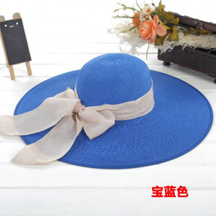 Summer hat female solid color large along the strawhat bow sunbonnet beach cap folding a415