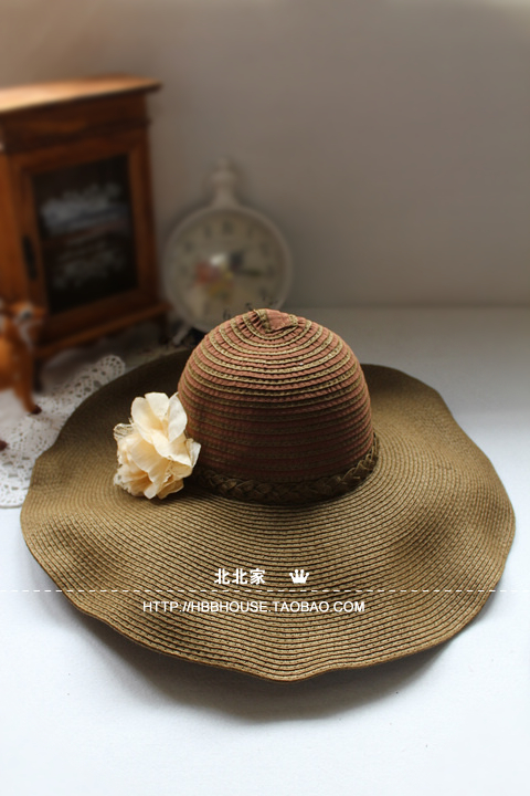 Summer hat female straw braid large brim hat beach cap sunbonnet lace flower dome strawhat