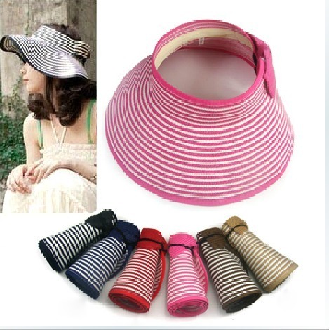 Summer hat women's child cap straw braid hat stripe large brim visor cap beach cap sunbonnet