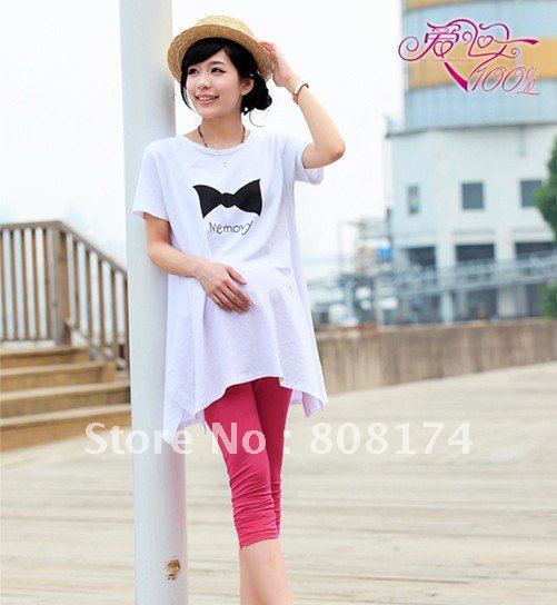 Summer Korean maternity Dresses T-shirt pregnant women dress bow printing pregnant women dress women T-shirt