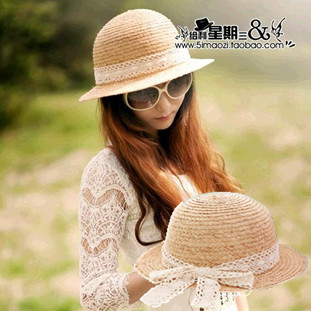 Summer lace bow campaigners strawhat female dome fedoras sun hat beach hat sun-shading