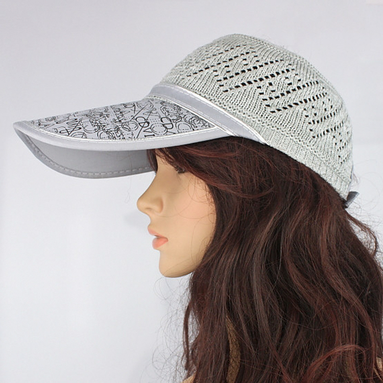 Summer large brim visor sun-shading linen knitted sun hat male women's crownless sun hat