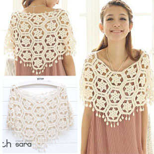 Summer loose cutout short-sleeve shrug tassel sweater female shirt cape female
