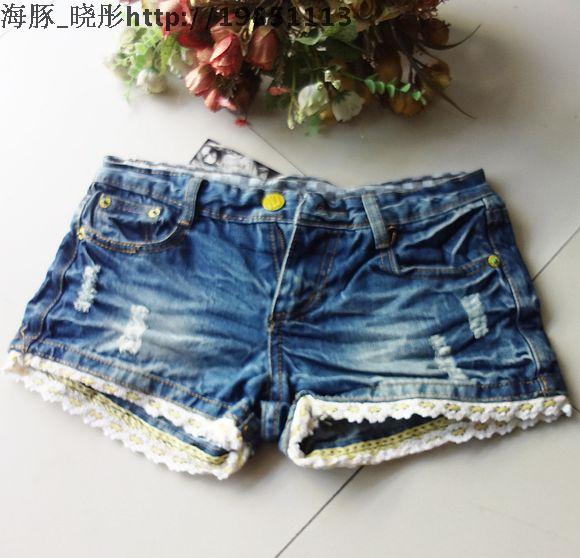 Summer loose denim shorts lace decoration women's single-shorts shorts denim