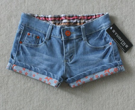 Summer loose roll-up women's hem denim shorts female summer women shorts