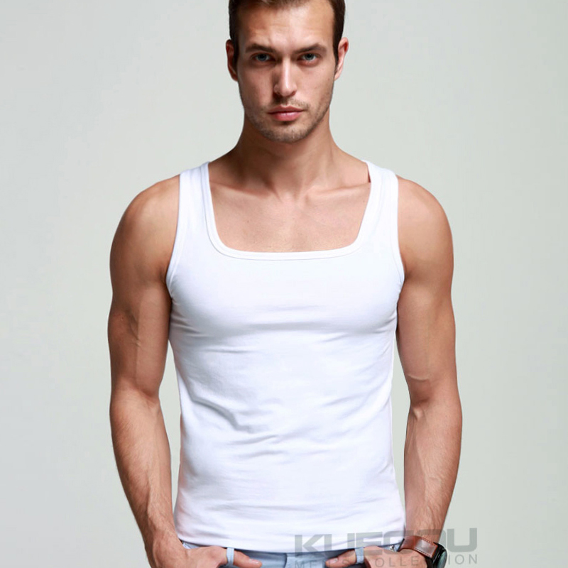 Summer male super cool ultra elastic comfortable lycra cotton sexy square collar slim solid color vest basic t-shirt