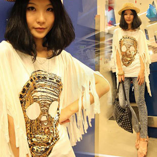 Summer maternity clothing fashionable casual personality skull tassel top t4117
