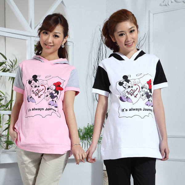 Summer maternity clothing LUCKBAO with a hood MICKEY MOUSE print casual maternity top maternity shirt h8136
