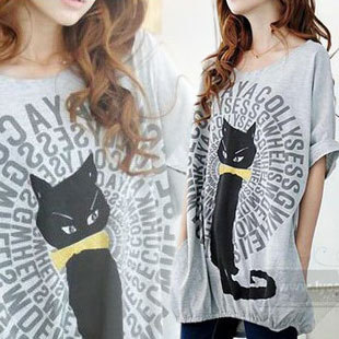 Summer maternity clothing maternity t-shirt plus size long design top elegant cat loose plus size 687