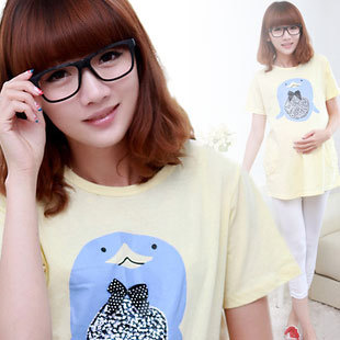 Summer maternity clothing maternity t-shirt top loose solid color cartoon summer short-sleeve 100% cotton 695