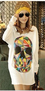 Summer maternity clothing multicolour skull medium-long loose batwing sleeve maternity t-shirt maternity dress 3186