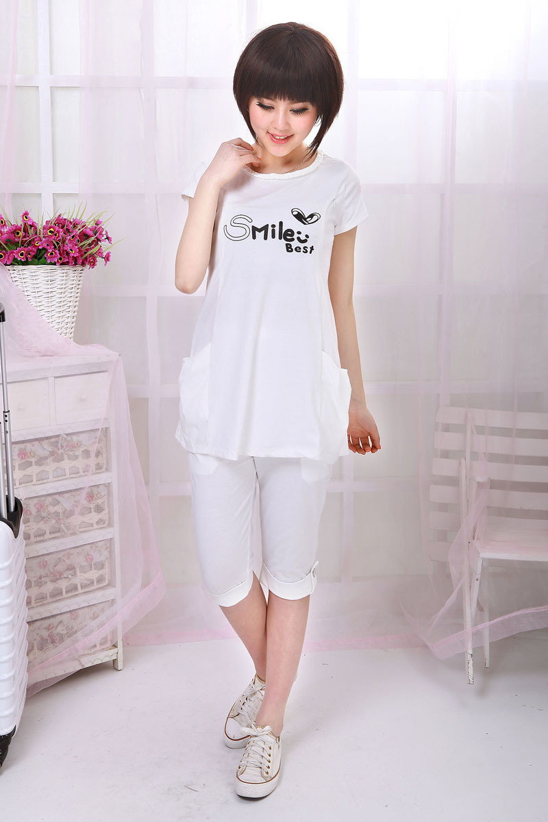 Summer maternity clothing top smile print medium-long maternity short-sleeve T-shirt basic shirt
