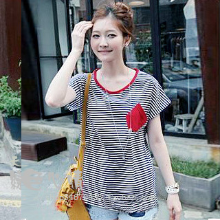 Summer maternity t-shirt small pocket stripe gentlewomen maternity t-shirt 0105 maternity clothing top