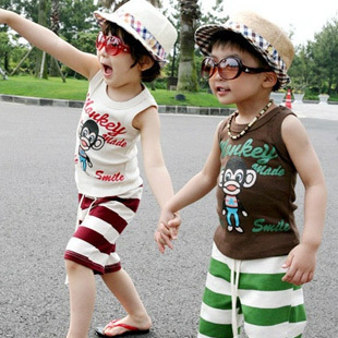 Summer monkey boys clothing girls clothing baby vest shorts set