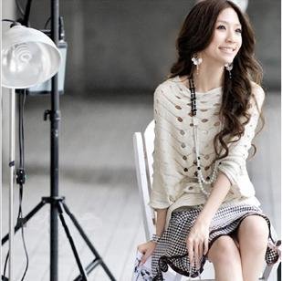 Summer New 2012 Batwing Sleeve Knitwear Solid Hollow Out Pullover Lady Upper Clothing One Size Thin Light-Gray Apricot White 1PC