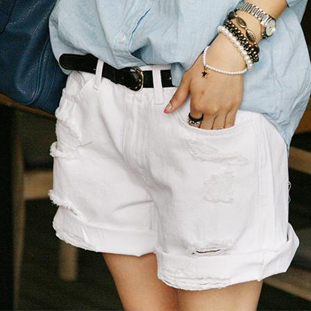 Summer new arrival loose plus size casual pants beggar pants hole shorts roll-up hem pants white casual pants female