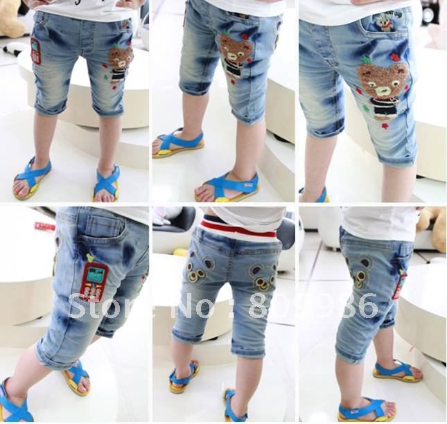 Summer new Korean embroidered Winnie the boy / girl jeans , children's cartoon cowboy in the pants,free shipping