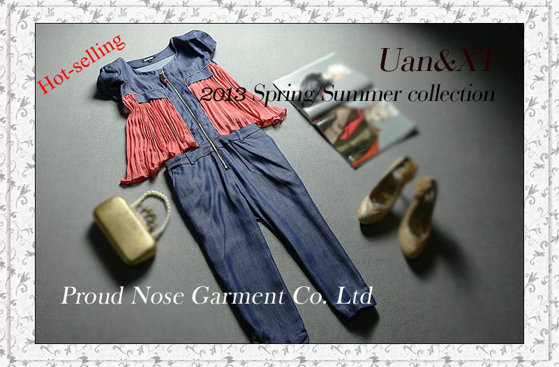 Summer New!!  Western Fashion Pleated Sleeveless Denim Jumpsuit Cropped Trousers For Women