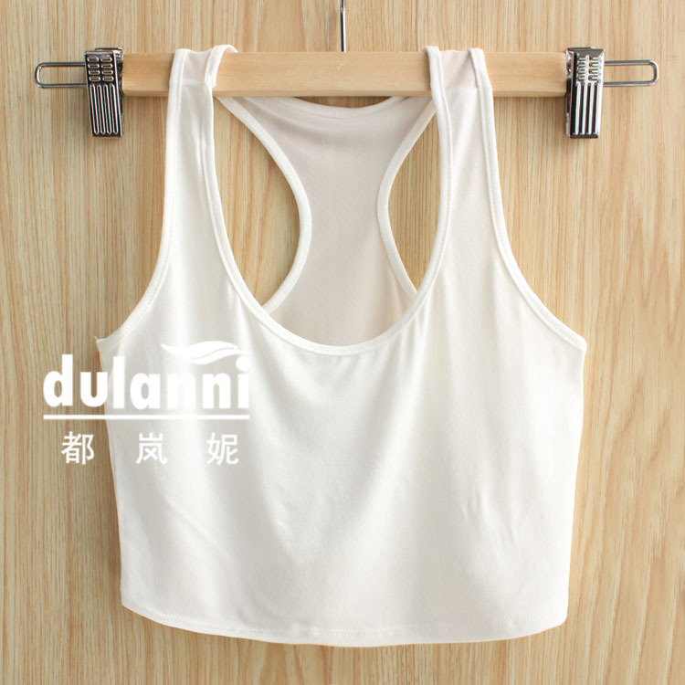 Summer o-neck solid color anti emptied single-bra shriveled sports tube top modal basic vest