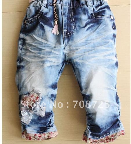 Summer of female children's clothing trade han edition children jeans 5 minutes of pants pants in the bow